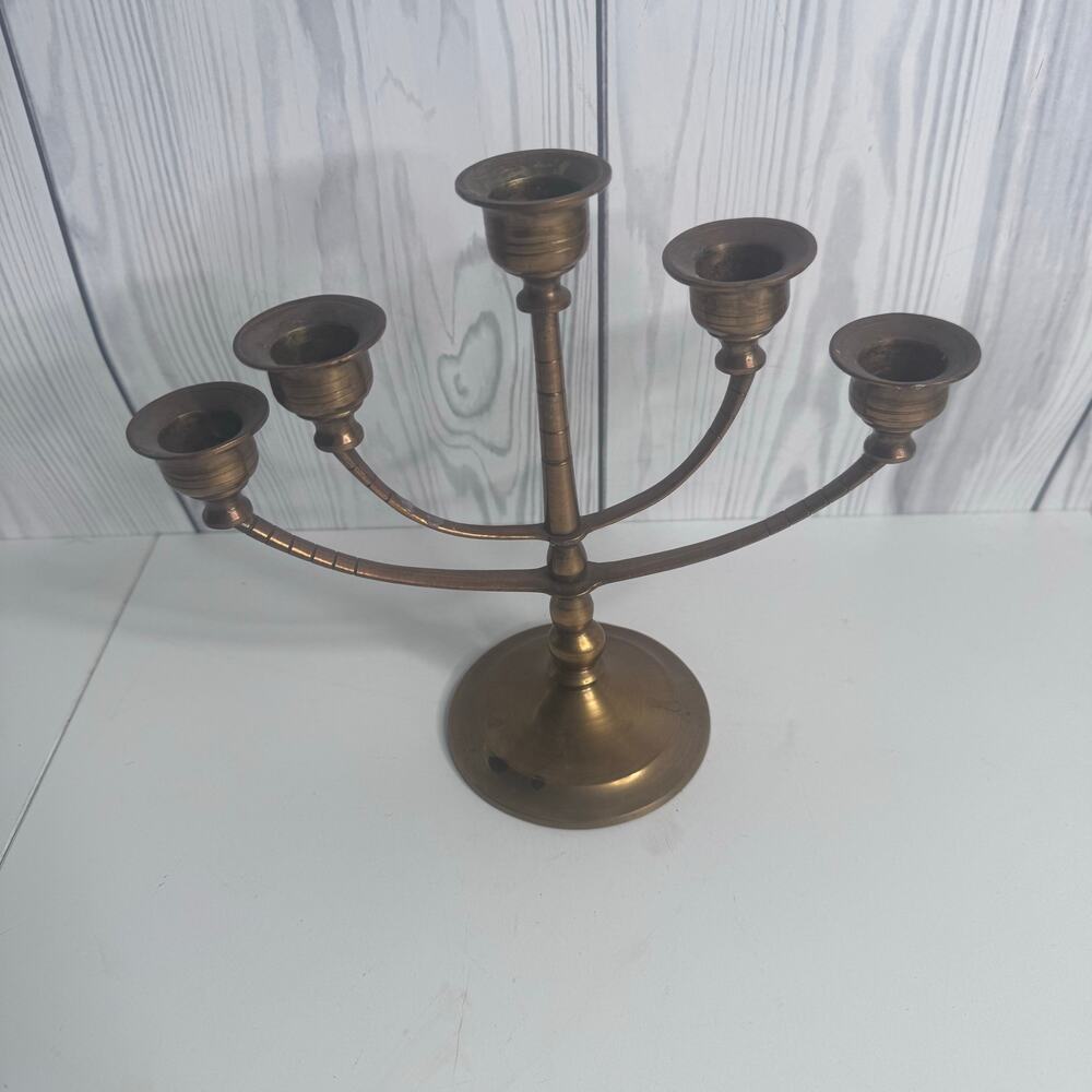 Vintage Brass Candelabra MCM 5 Candle Candlestick Holder